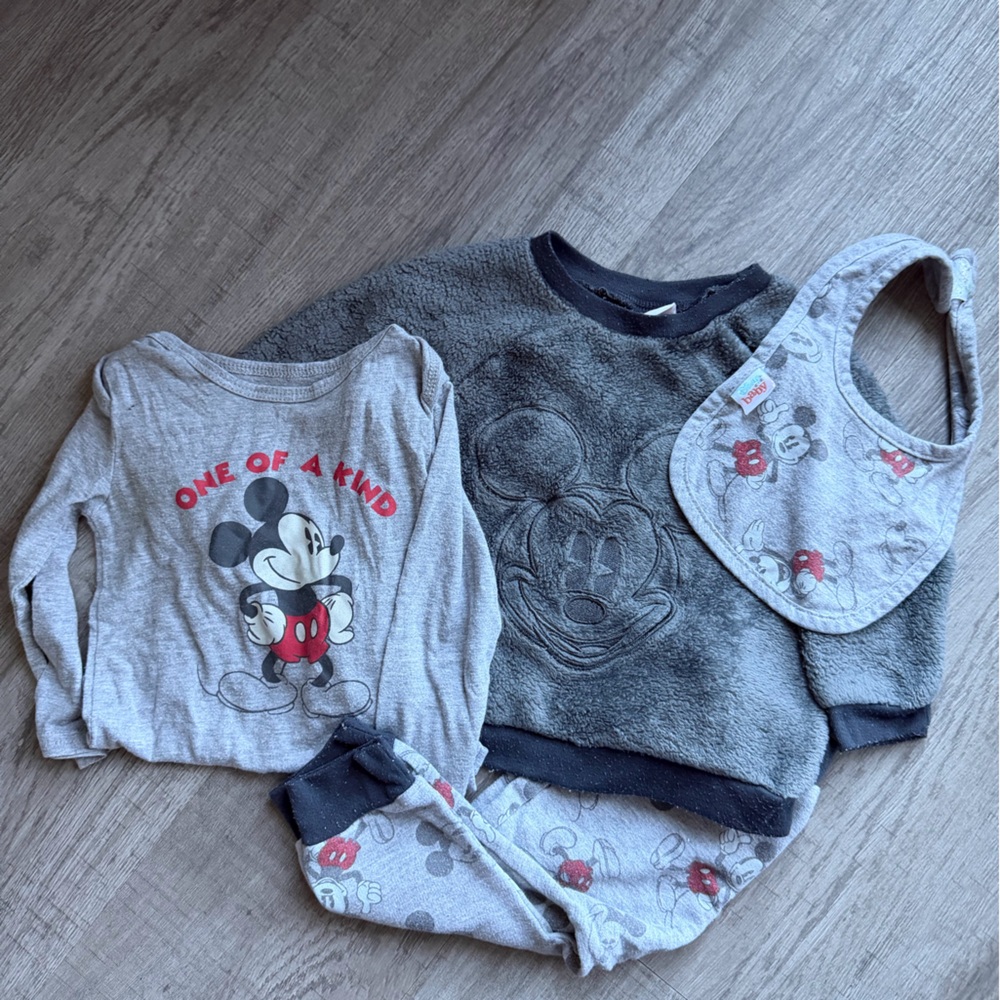 Disney Mickey Mouse Gray and Red Baby 4 Piece Set